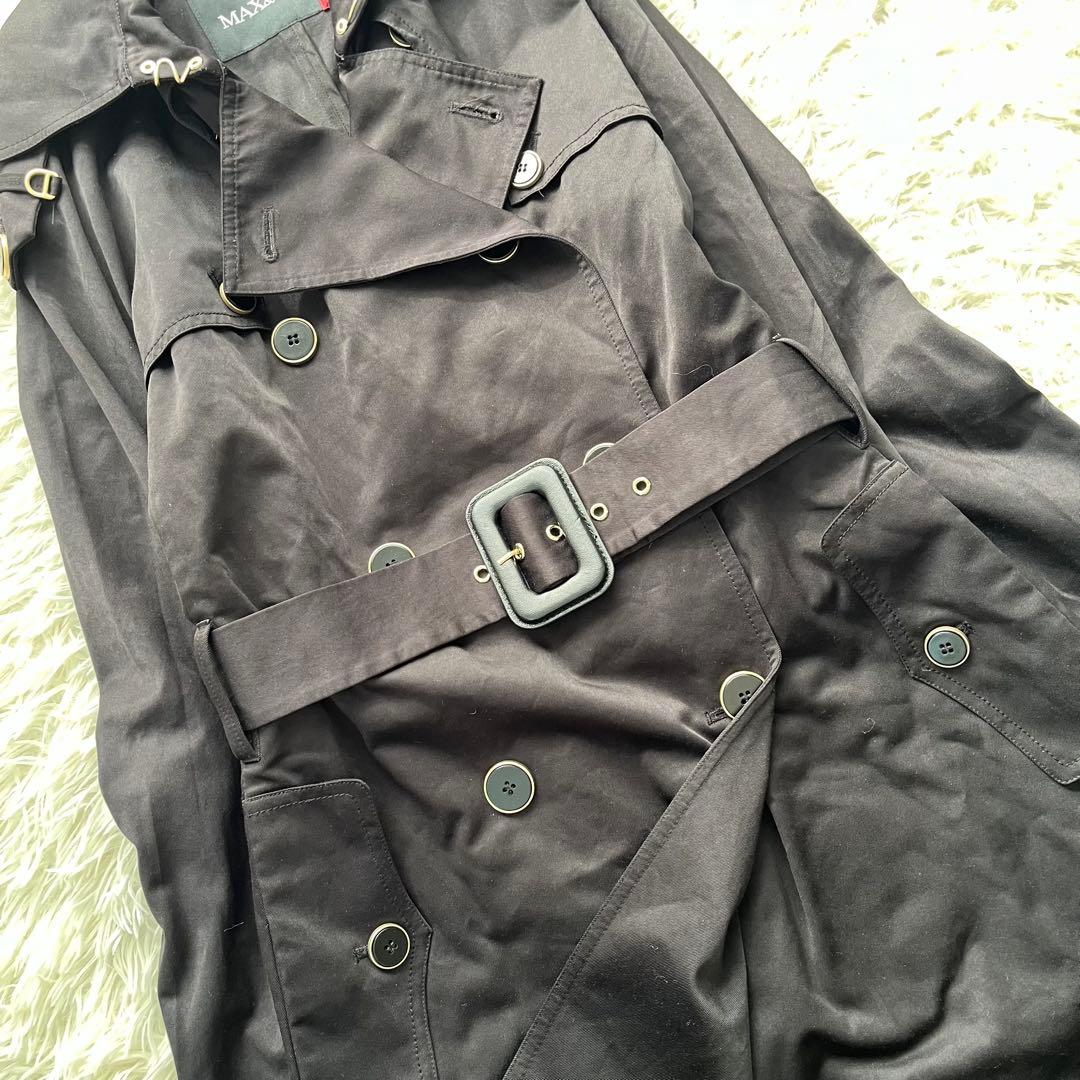 【美品】マックスマーラ ロングトレンチコート ベルト付き ダブル ブラック40