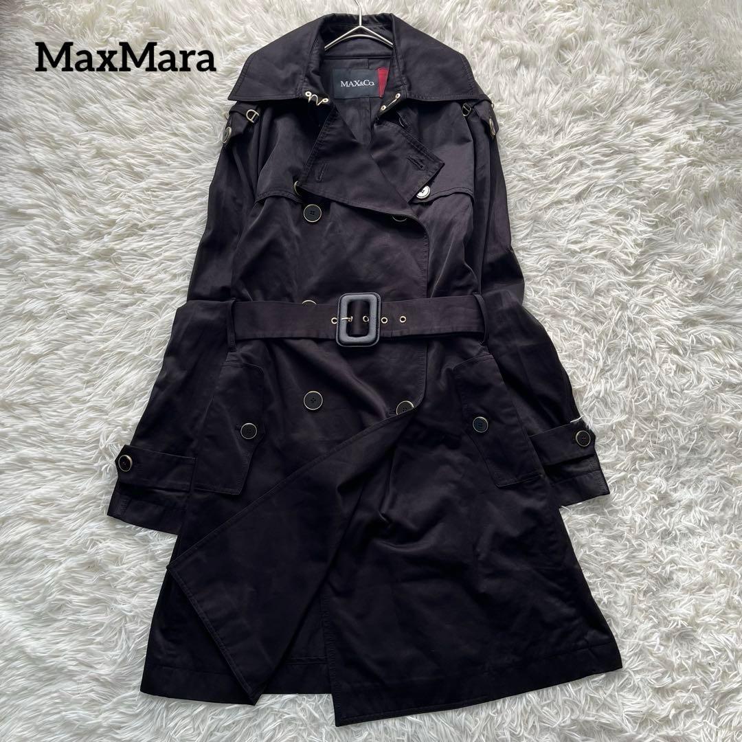 【美品】マックスマーラ ロングトレンチコート ベルト付き ダブル ブラック40