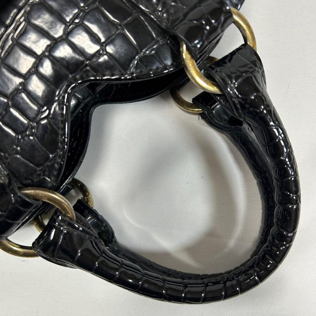 【美品】ヴィヴィアンウエストウッド ハンドバッグ レザー クロコ オーブ 黒