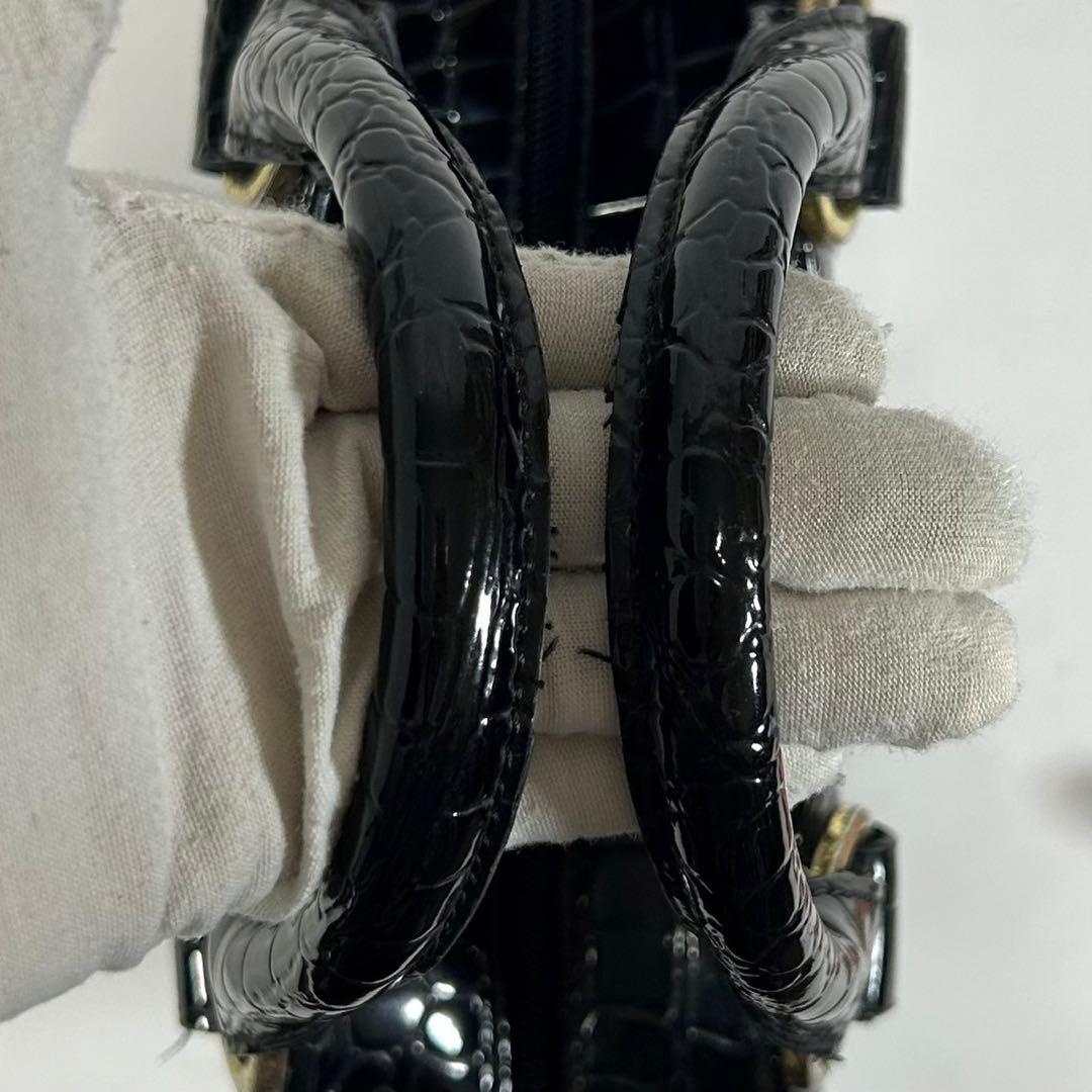 【美品】ヴィヴィアンウエストウッド ハンドバッグ レザー クロコ オーブ 黒