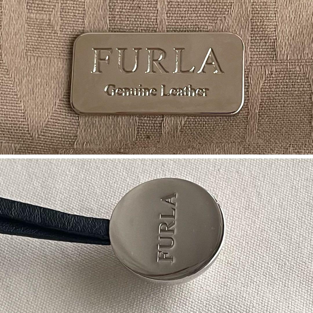【美品】FURLA 2way ショルダーバッグ 黒 本革 クロコ型押 A4収納可