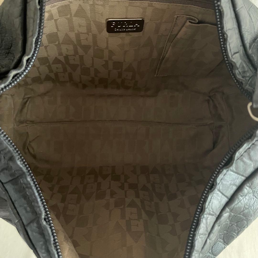 【美品】FURLA 2way ショルダーバッグ 黒 本革 クロコ型押 A4収納可