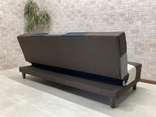 ソファーベッド　小テーブル付き　パッチワーク柄　ブラウンMIX　ソファ　新品