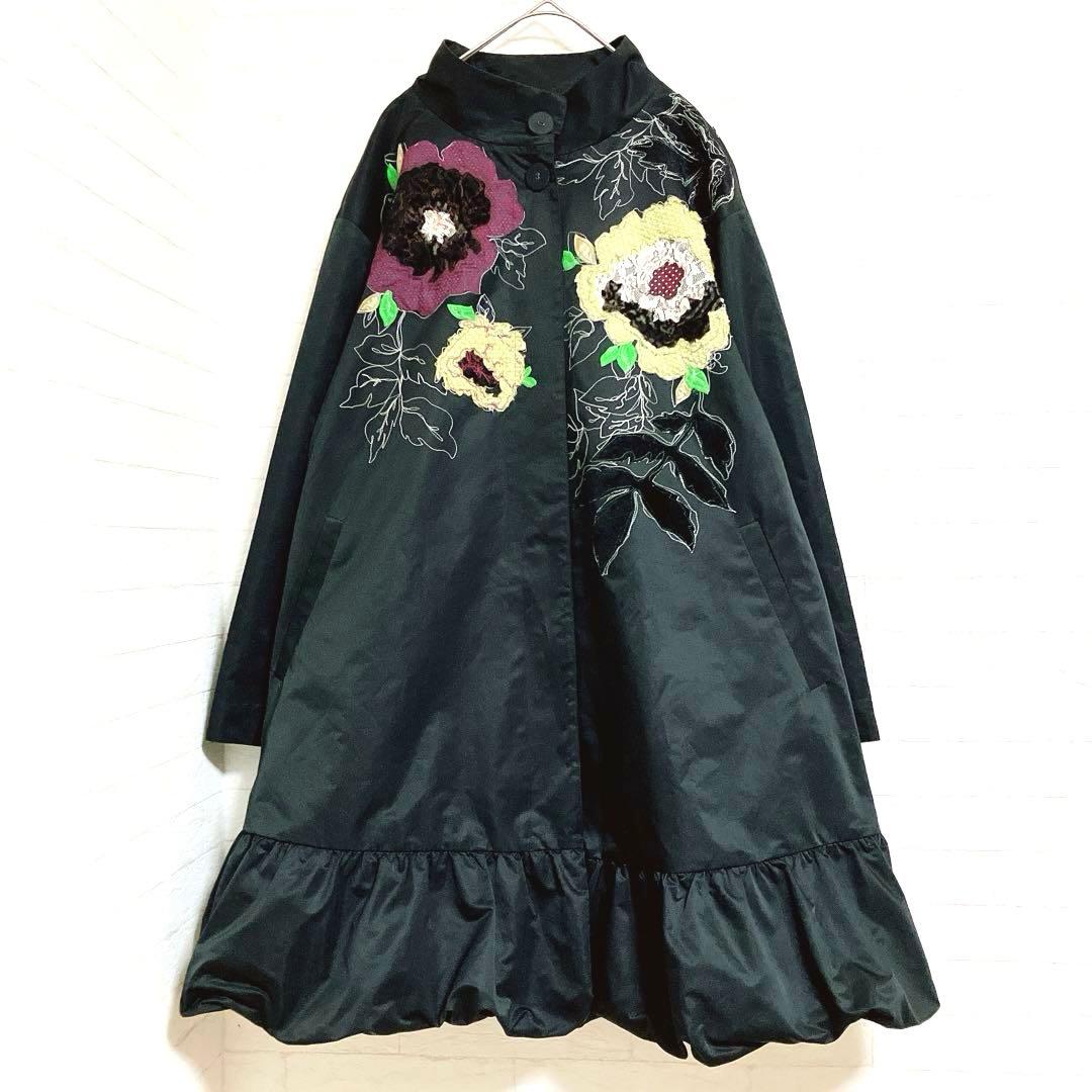 トクコプルミエヴォル 花 刺繍 オーバーサイズ コート 9号 ブラック バルーン