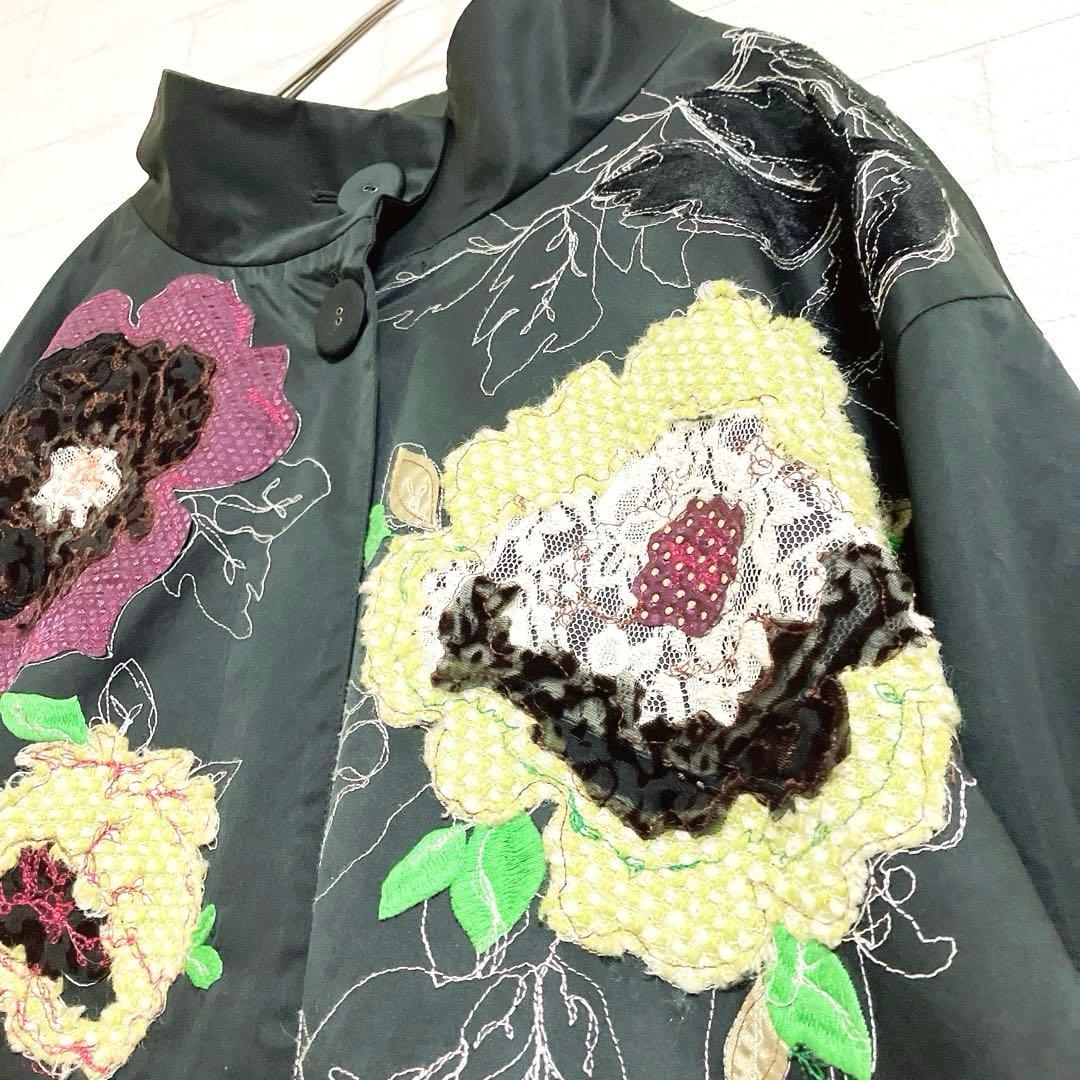 トクコプルミエヴォル 花 刺繍 オーバーサイズ コート 9号 ブラック バルーン