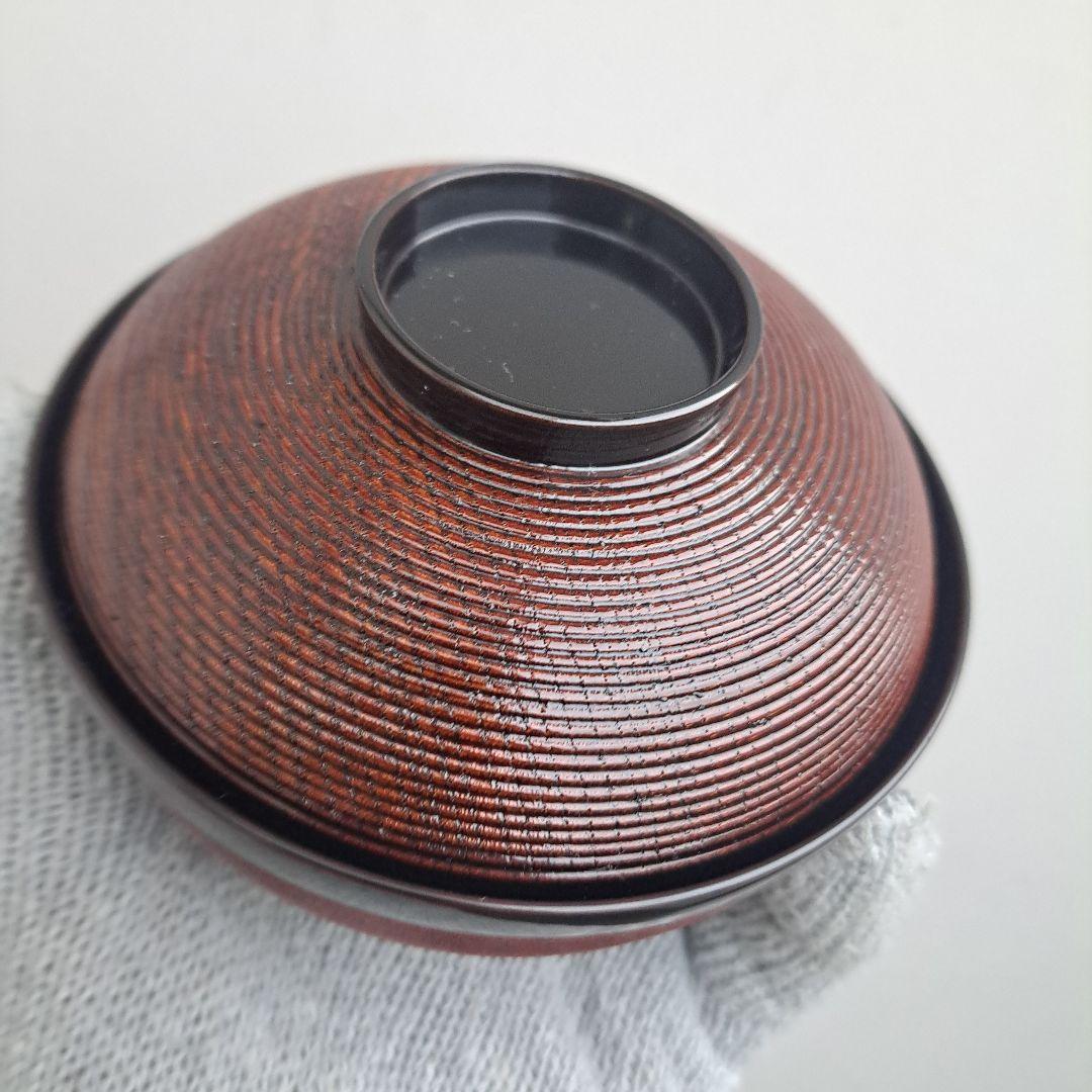 【越前\"河和田漆　千筋\"吸物椀×5客】天然木製　見返し\"波千鳥蒔絵　未使用品