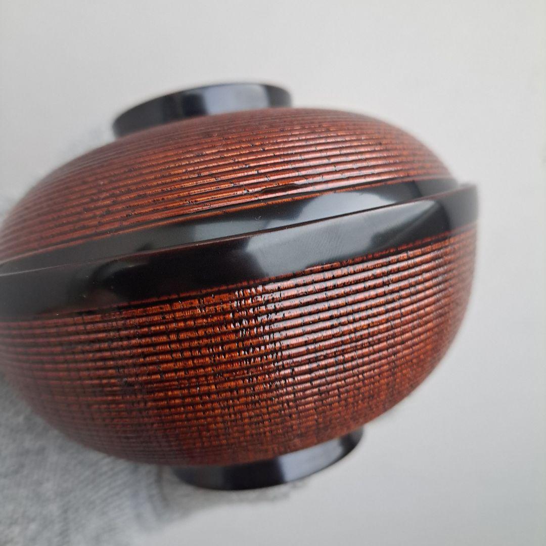 【越前\"河和田漆　千筋\"吸物椀×5客】天然木製　見返し\"波千鳥蒔絵　未使用品