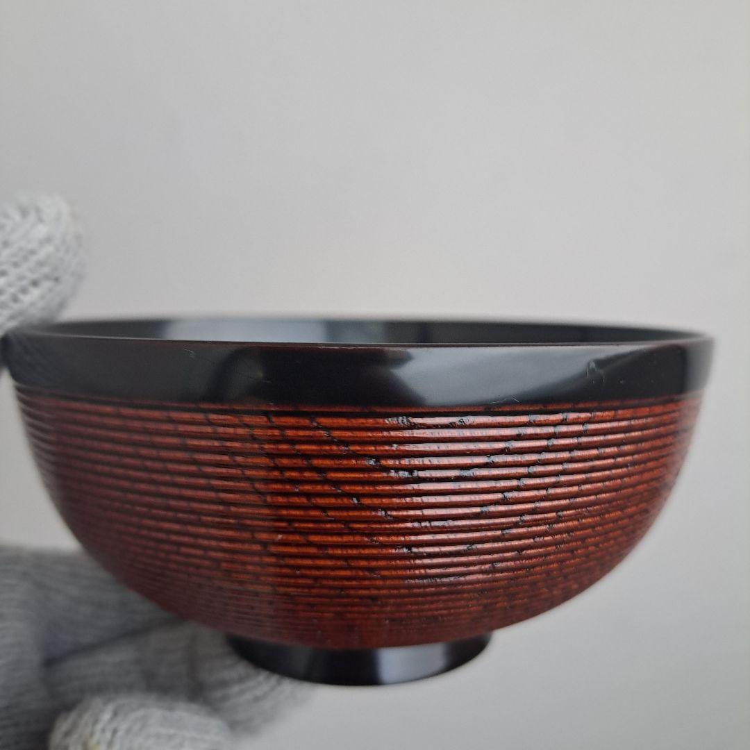 【越前\"河和田漆　千筋\"吸物椀×5客】天然木製　見返し\"波千鳥蒔絵　未使用品