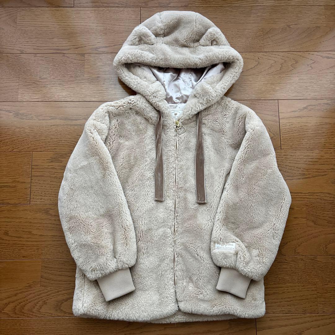 min　メゾピアノ ジュニア　ネコ耳つきフェイクファーブルゾン　S 140