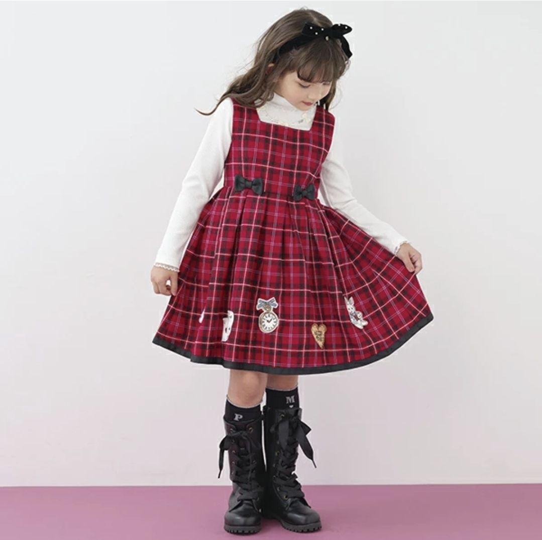 メゾピアノ　アリス柄ワンピース　ジャンパースカート　140 チェック