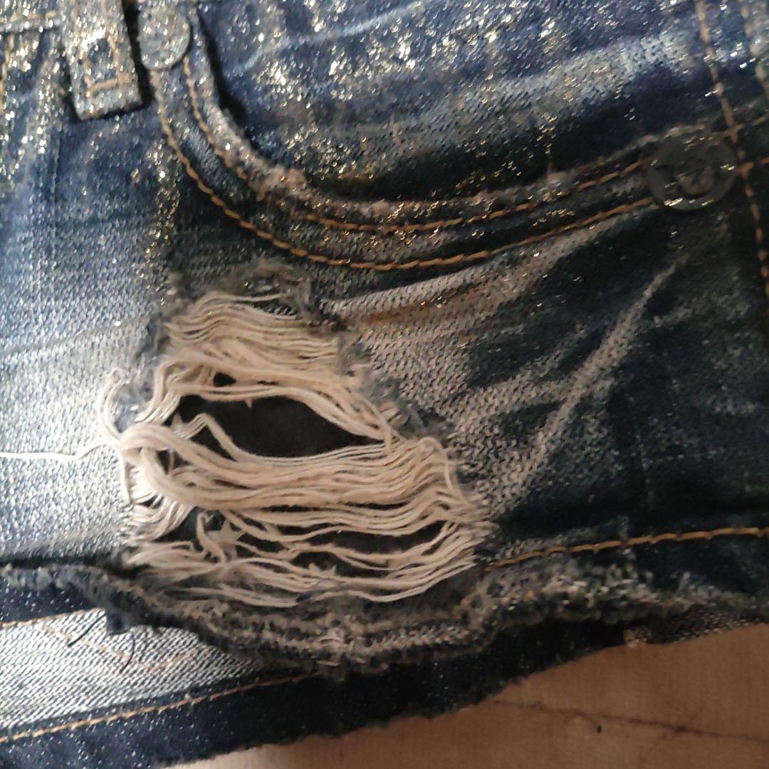 ダメージ加工 星柄 ダークブルーショートパンツ　23インチ