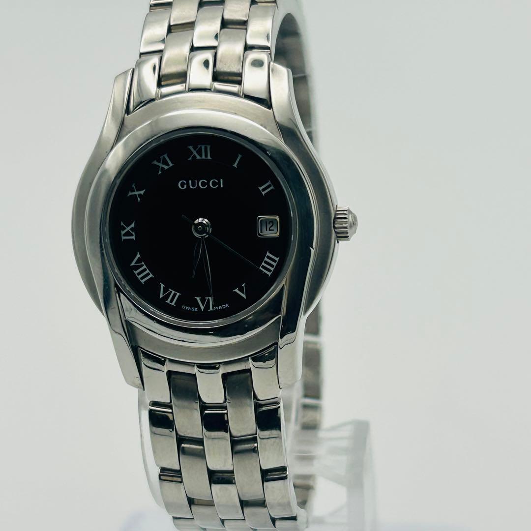 美品 グッチ 5500L Gクラス 黒文字盤 新品電池 デイト レディース