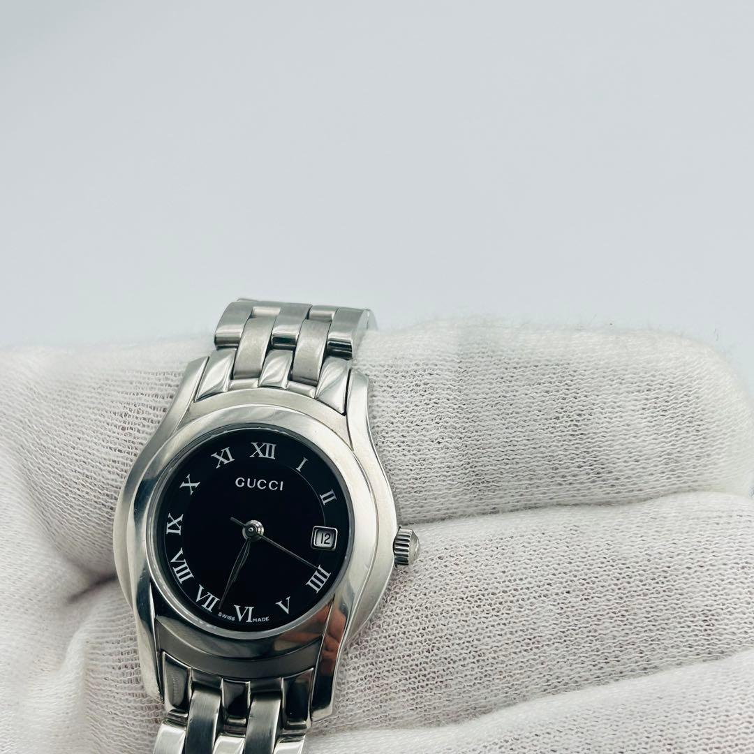 美品 グッチ 5500L Gクラス 黒文字盤 新品電池 デイト レディース