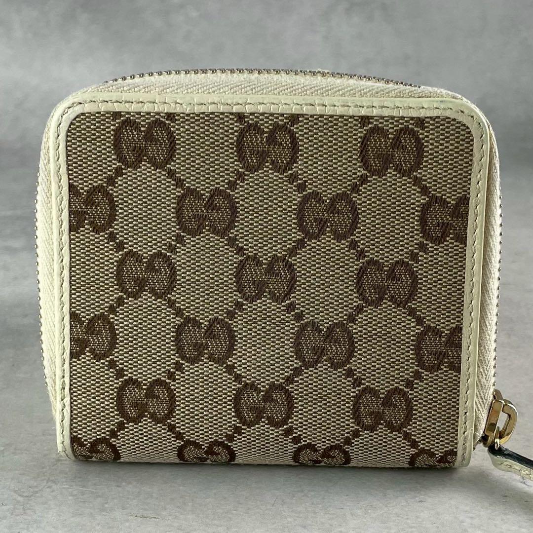 グッチ GUCCI 二つ折り財布 GGキャンバス コンパクト ジップ アイボリー