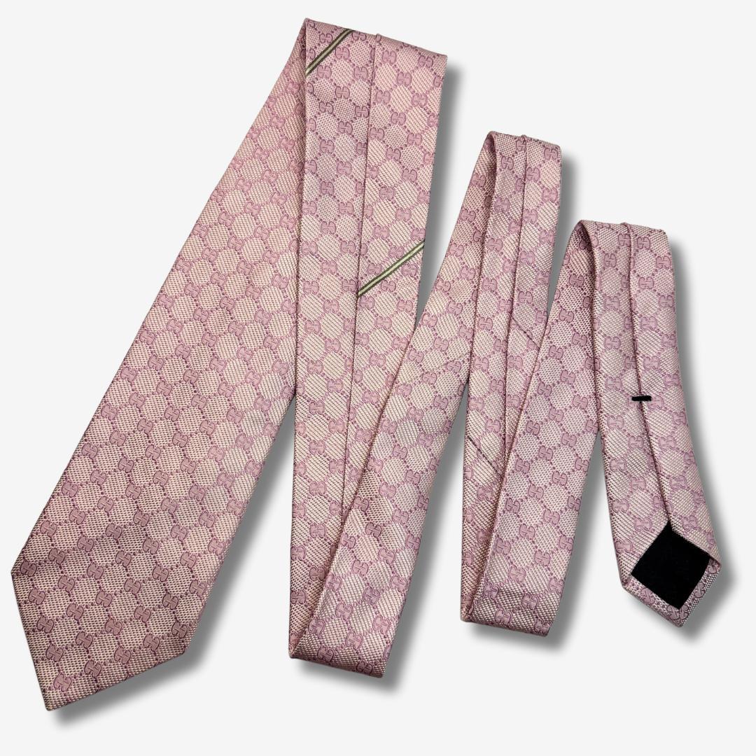GUCCI シルクネクタイ GG柄 モノグラム ピンク