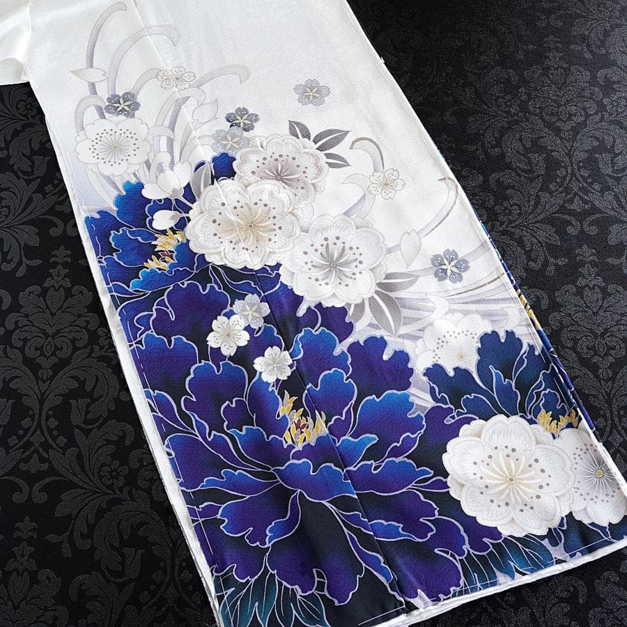 専用　ご予約　振袖　牡丹　白地　銀彩ラメ　ホワイト　シルバー　未仕立て　仮絵羽