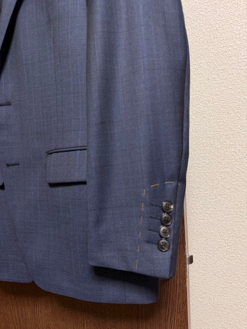 A5新品未使用！イタリア素材ロロピアーナ無地調ネイビーチェック柄スーツ！サンプル