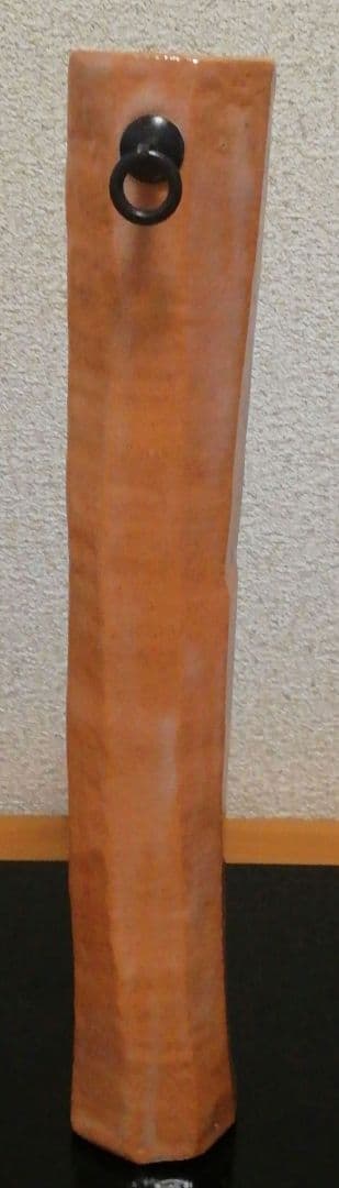 通次阿山作　楽焼　花入　共箱　花瓶