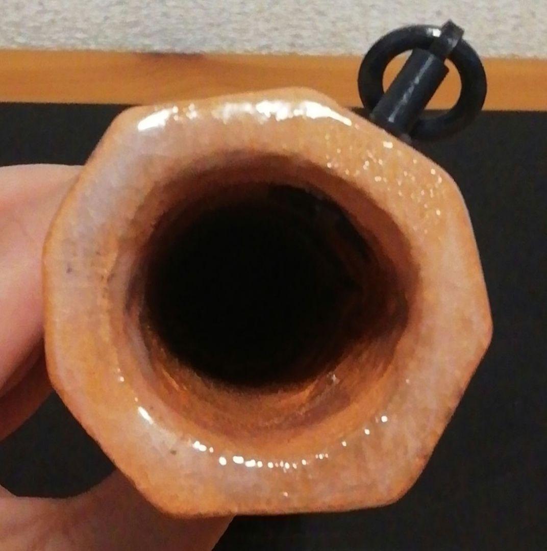 通次阿山作　楽焼　花入　共箱　花瓶