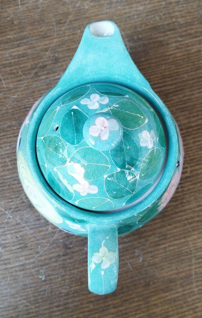 【値下げ中】工房ゆずりは　緑彩ローズ　丸ポット　贈り物　ティータイム