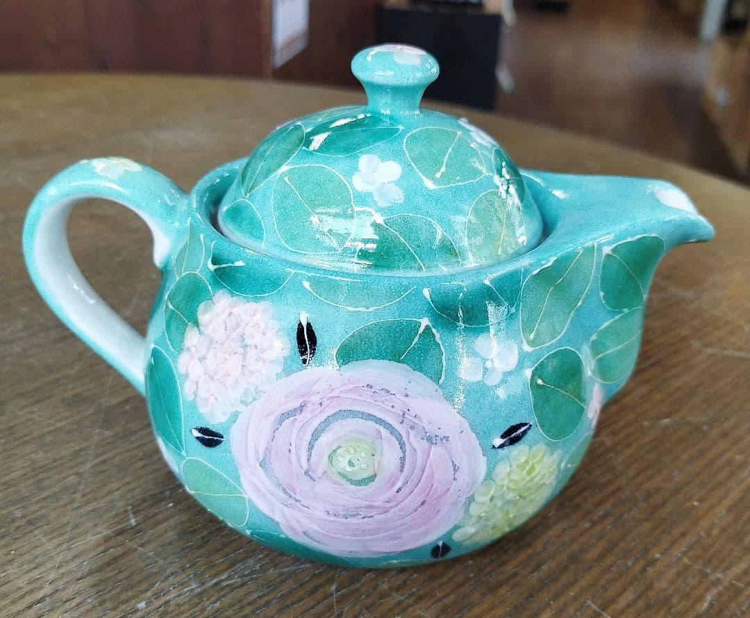 【値下げ中】工房ゆずりは　緑彩ローズ　丸ポット　贈り物　ティータイム