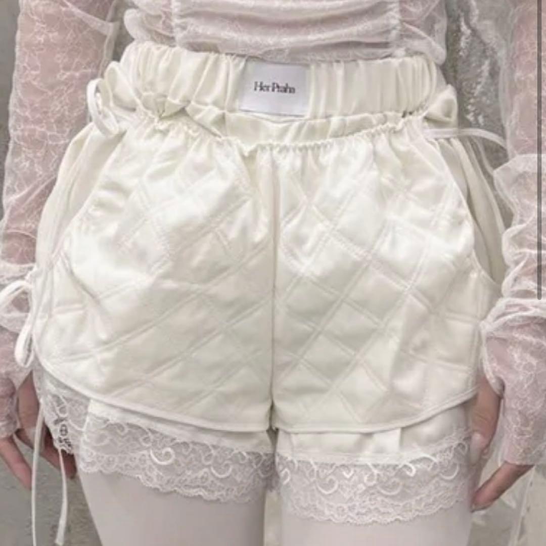 litmusホワイト キルティング レース ハーフパンツ