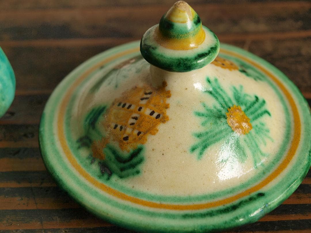 ウサギの模様の陶器のポット タラベラ カップ 古陶 ジャムポット/J663