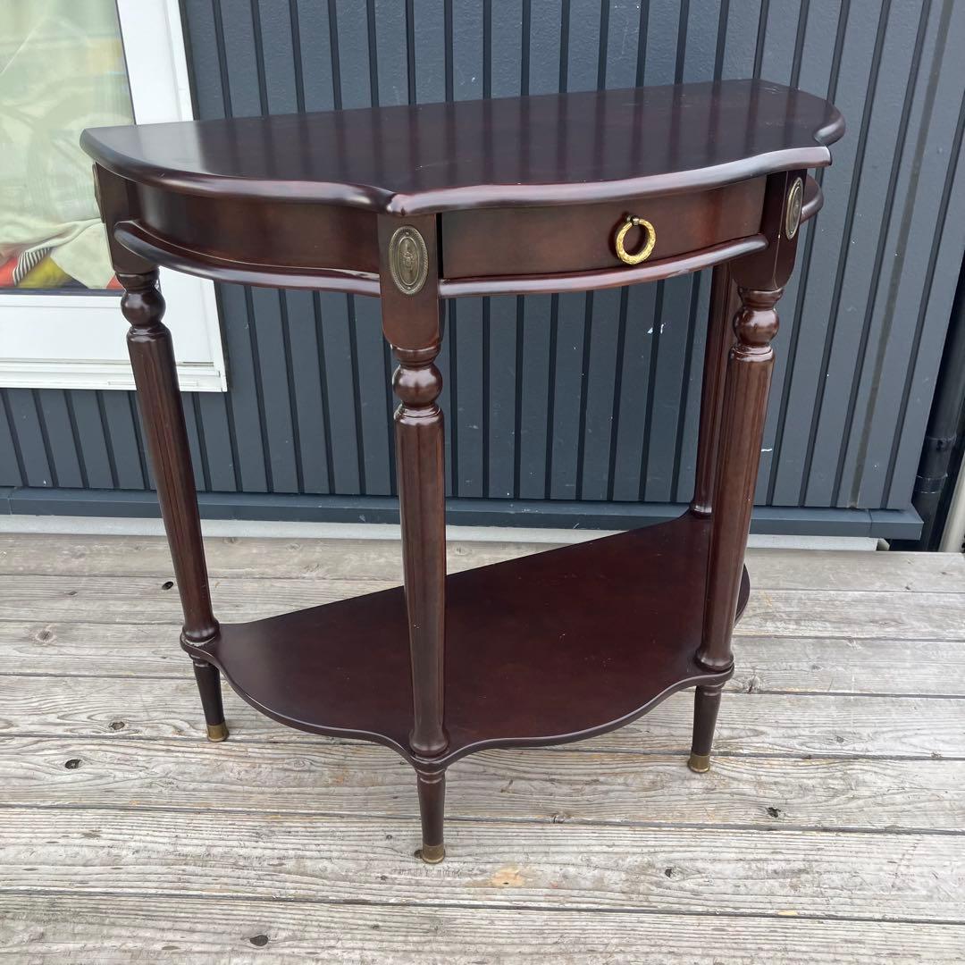 北欧レトロ アンティーク 半月型 木製コンソールテーブル サイドテーブル 古家具