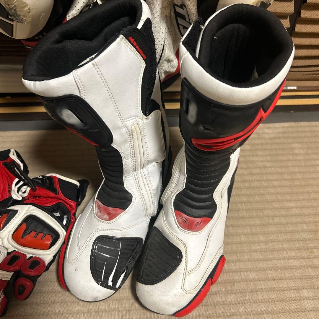 バイク用ツナギ革グローブとブーツセット