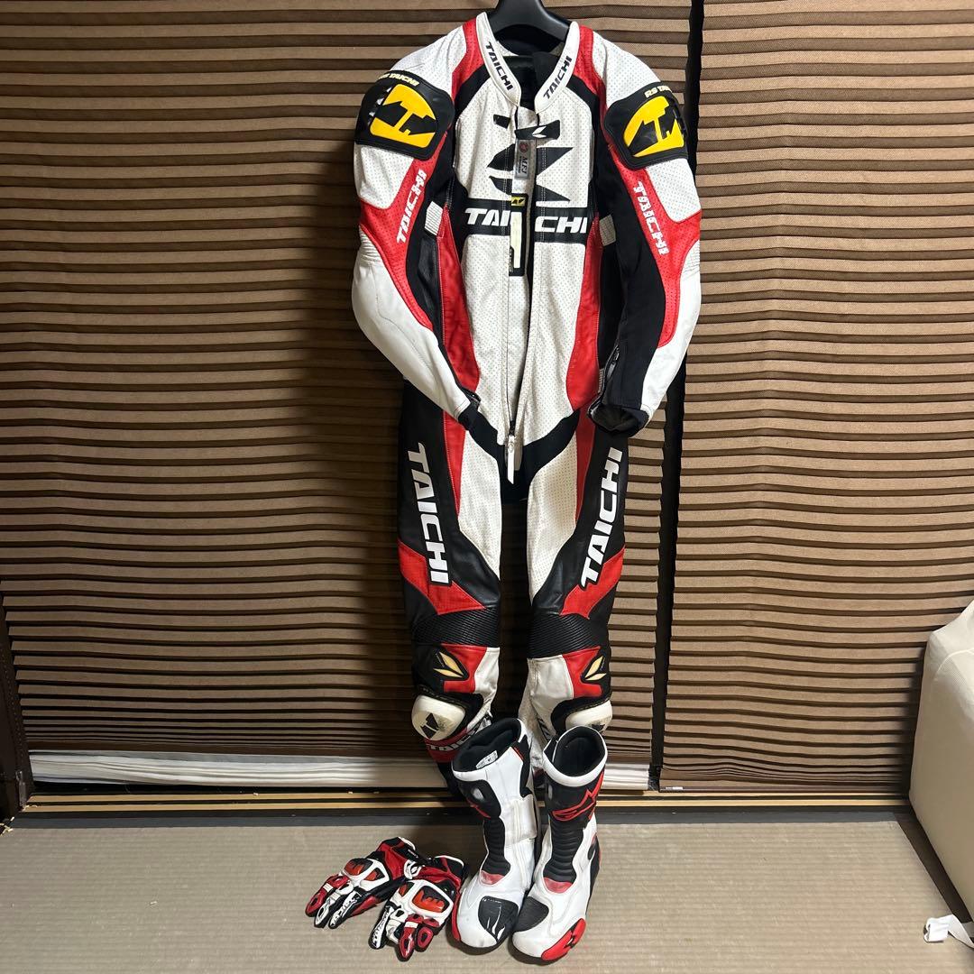 バイク用ツナギ革グローブとブーツセット