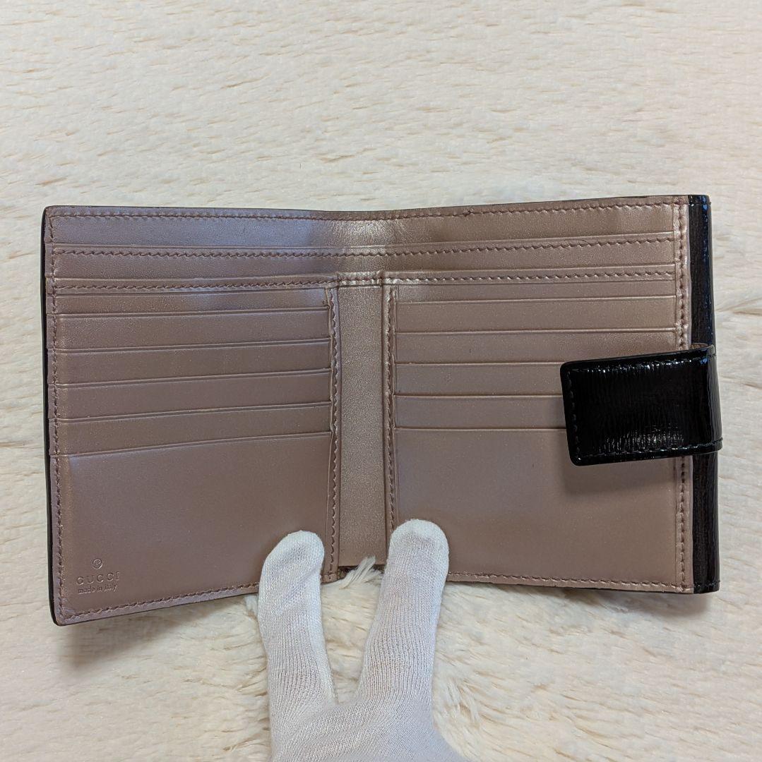 美品✨️グッチ 二つ折り財布 ラブリーハート レザー ブラック ピンク Wホック