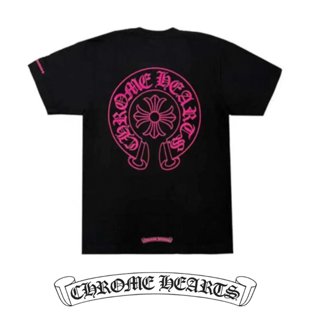 【新品】CHROME HEARTS ブラック/ピンク Tシャツ ホースシューXL