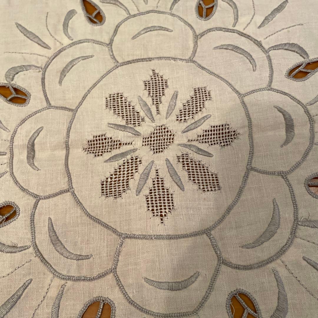 手刺繍　リビングクロス　特大テーブルクロス　ヴィンテージ　汕頭刺繍