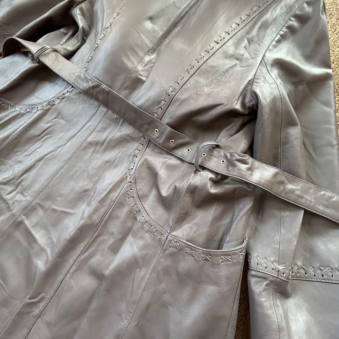 BALMAIN ラムレザー×フォックスファー コート ファー取外し可 グレージュ