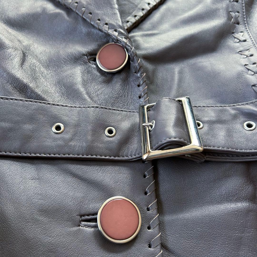 BALMAIN ラムレザー×フォックスファー コート ファー取外し可 グレージュ