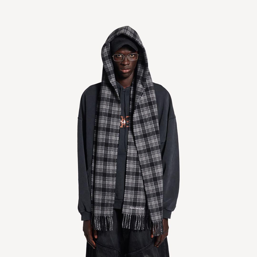BALENCIAGA フーデッド スカーフ マフラー グレー タグ付き