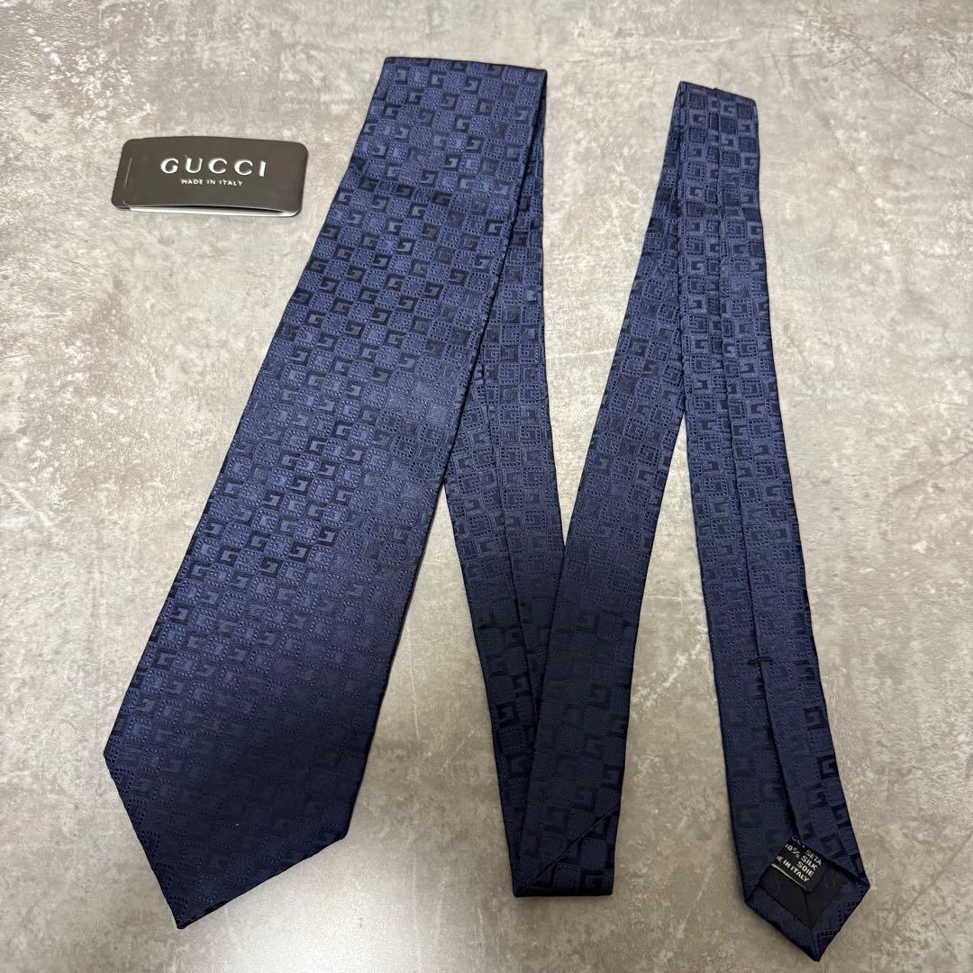 未使用級 GUCCI グッチ ネクタイ G柄 ネイビー ハイブランド シルク