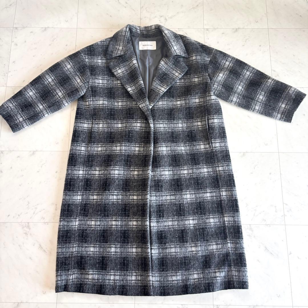 【美品】NBB シャギー チェスターコート ロング ゆったり チェック柄 M