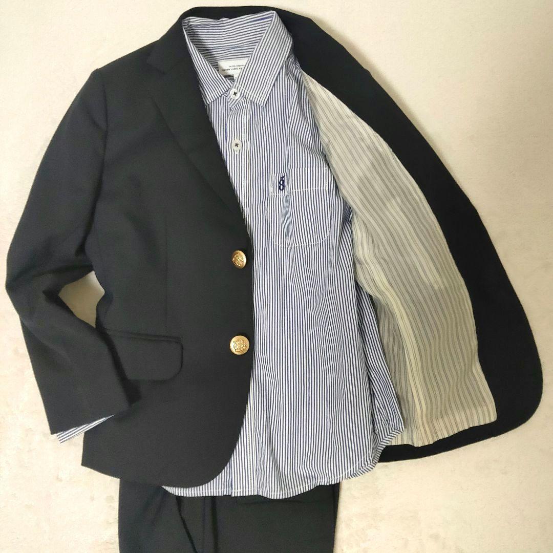 グリーンレーベルリラクシング 金ボタン キッズスーツ 3点セット ストライプ