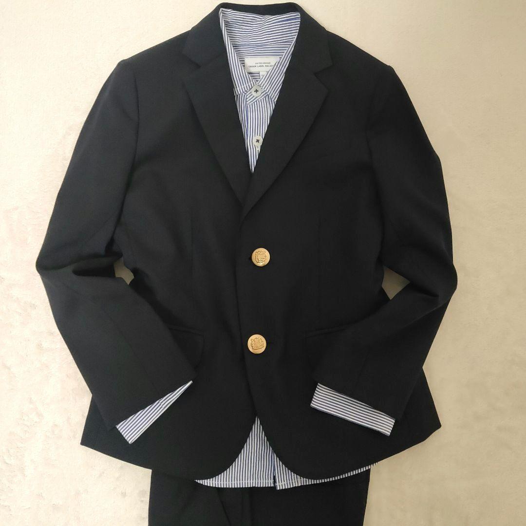 グリーンレーベルリラクシング 金ボタン キッズスーツ 3点セット ストライプ