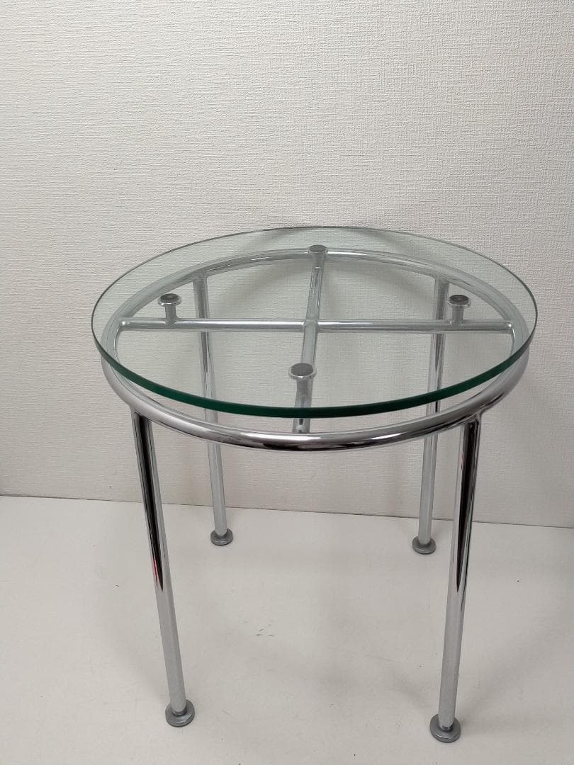 ガラスサイドテーブル 丸型 強化ガラス クロム脚 　北欧風　250808-2Y