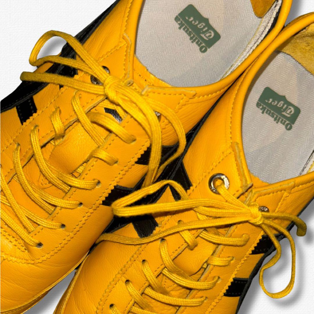 オニツカタイガー イエロー スニーカー ブラックストライプ