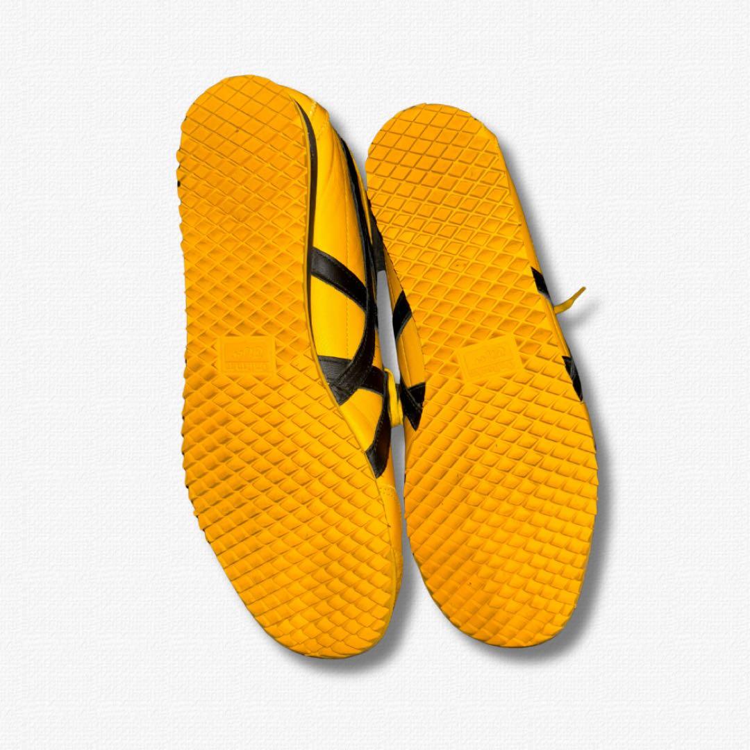 オニツカタイガー イエロー スニーカー ブラックストライプ