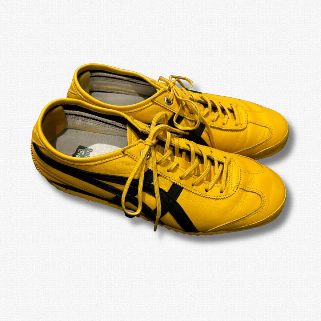 オニツカタイガー イエロー スニーカー ブラックストライプ