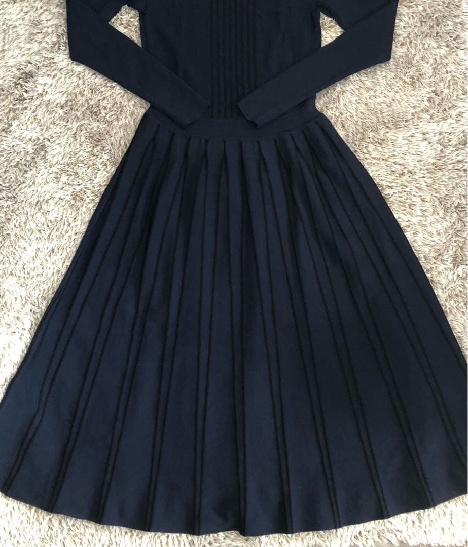 SUTRAS BURGO ストラスブルゴ プリーツ ワンピース ネイビー 日本製