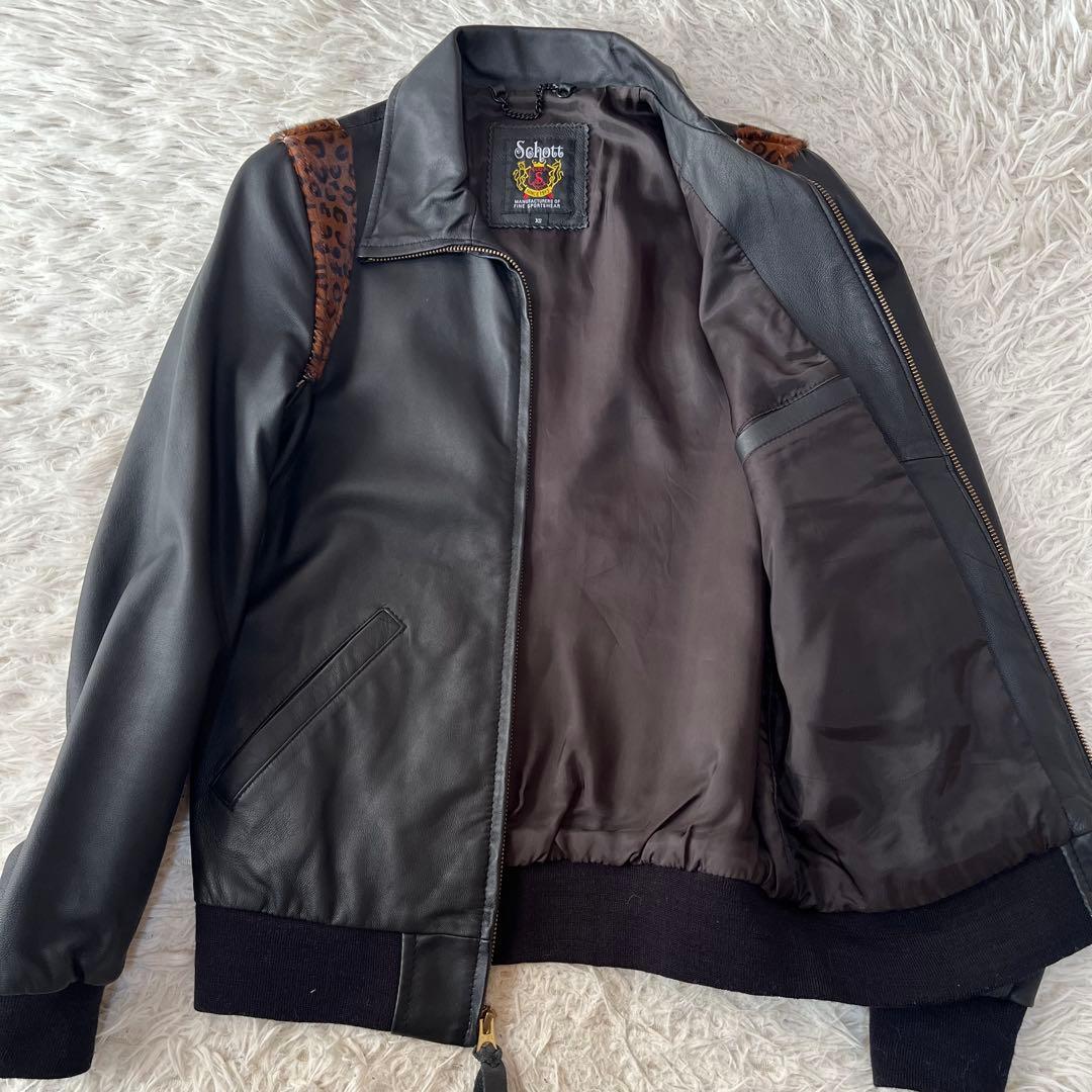 【美品】ショット　レオパード柄　ハラコ　ラムレザー　ジャケット