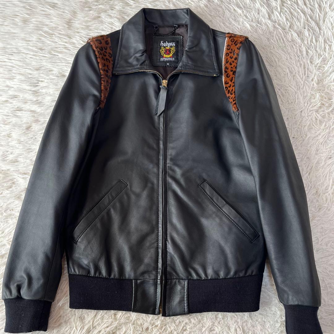 【美品】ショット　レオパード柄　ハラコ　ラムレザー　ジャケット