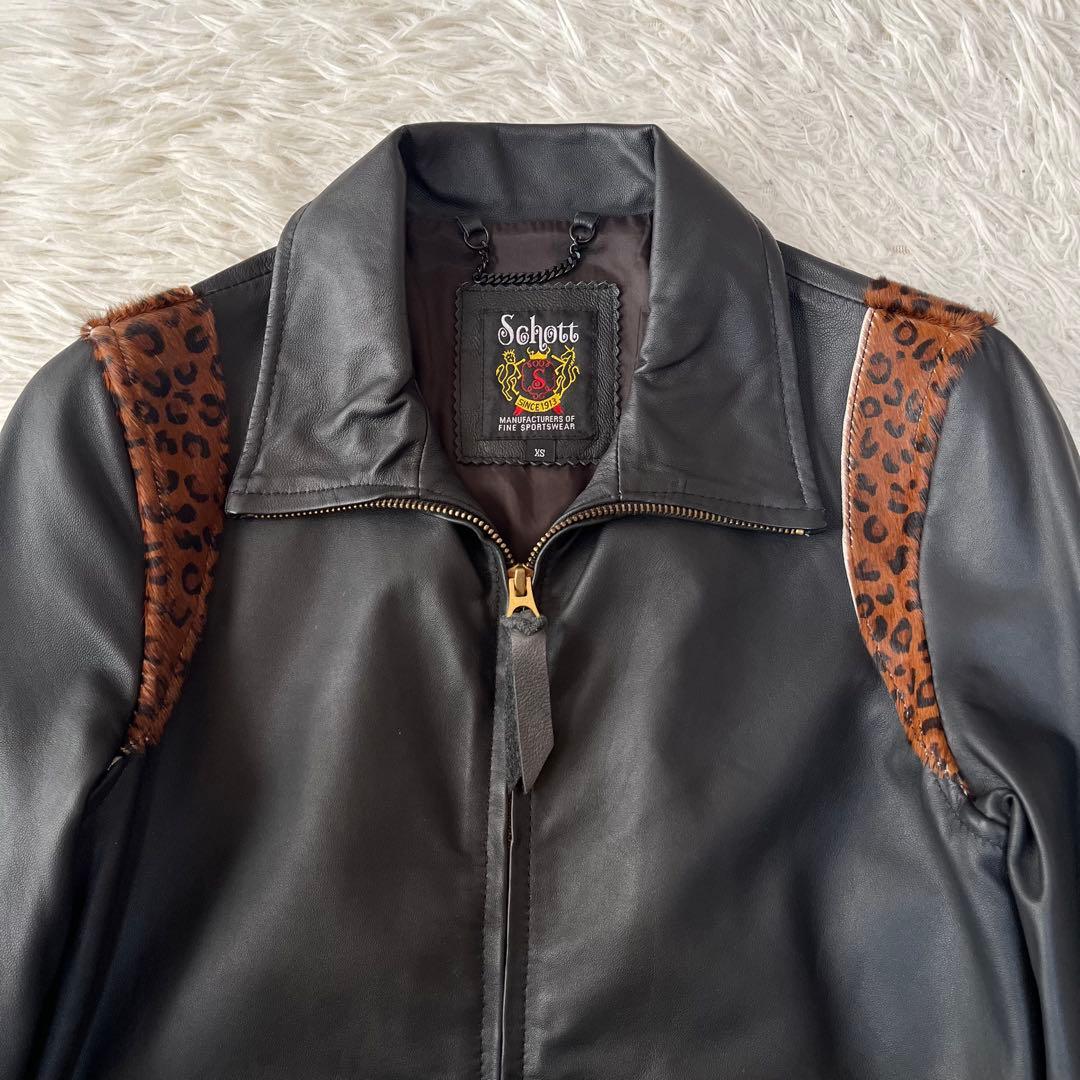 【美品】ショット　レオパード柄　ハラコ　ラムレザー　ジャケット