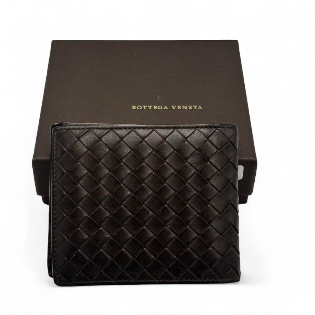 【極美品】箱付き ボッテガヴェネタ 2つ折り財布 イントレチャート ブラウン