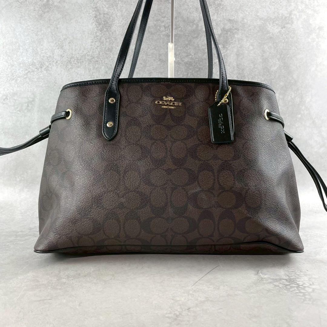 美品✨A4可 コーチ トートバッグ PVC×レザー 本革 シグネチャー 肩掛け
